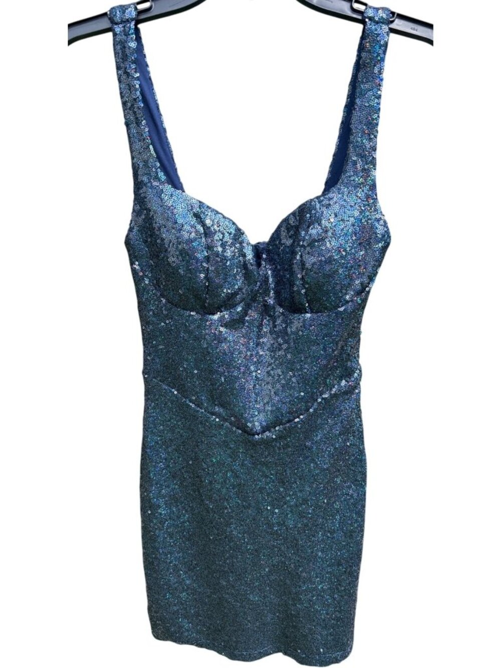 B. Darlin Size 5/6 Blue Sequin Mini Dress w Sweetheart Neckline & Back Zipper